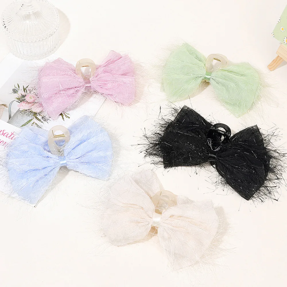 QIYUE Fabric Chiffon Bow Hair Clip Back Head Plate High-end Large Clip Hair Accessories