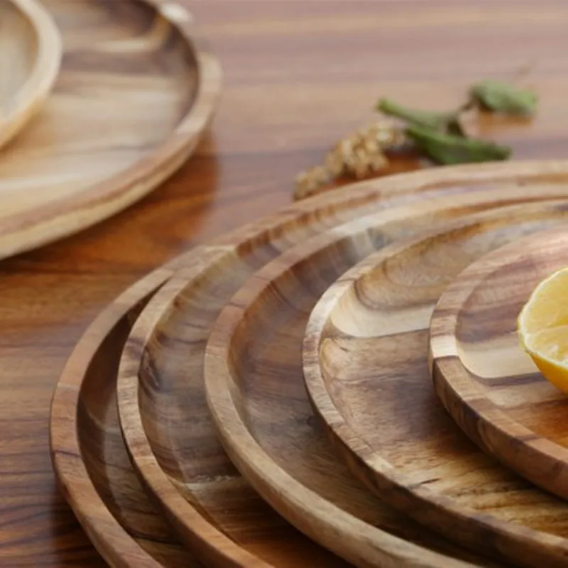 Natural Customized Creative Pizza Bread Cake Dessert Solid wooden serving tray wood Plates for food