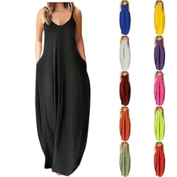 016 Summer 2021 Newest Design V Neck Sling Solid Color Plus Size Dress Women Fashion Casual Maxi Dresses