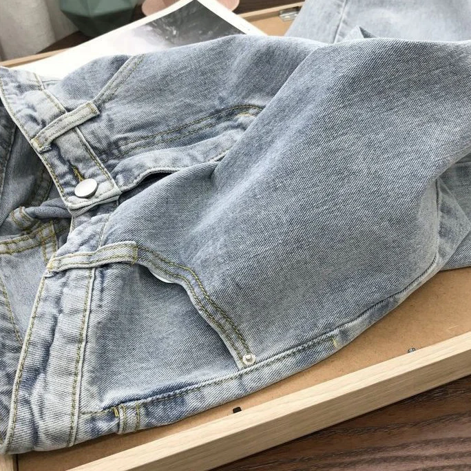 Wholesale Jeans Blue Ladies stretch jeans women high waist straight cut wide leg jeans