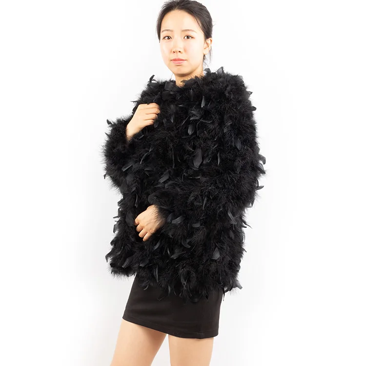 wholesale women ostrich fur coat fluffy black feather fur coat jackets