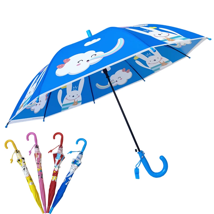 YS-6021 Customize Umbrella Manufacturer Match Handle And Tips Straight POE Children Auto Open Umbrella With Whistle