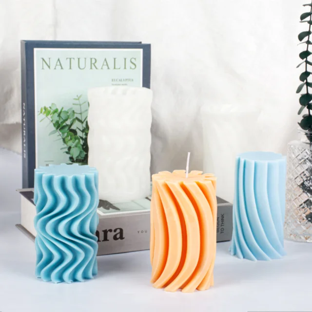 DLW122 Wholesale 3 style Twisted Stripe Swirl Aromatherapy Candle Molds Geometric Cylindrical water Ripple Silicone Mold