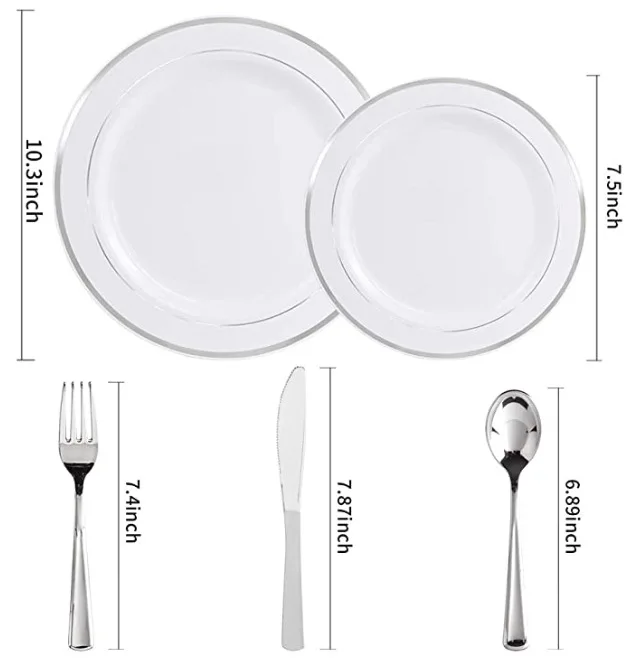 Luxury Disposable Gold Cutlery Wedding Plastic Plates Fork Spoon Set Manufacture Directly for Birthdays Holidays Parties