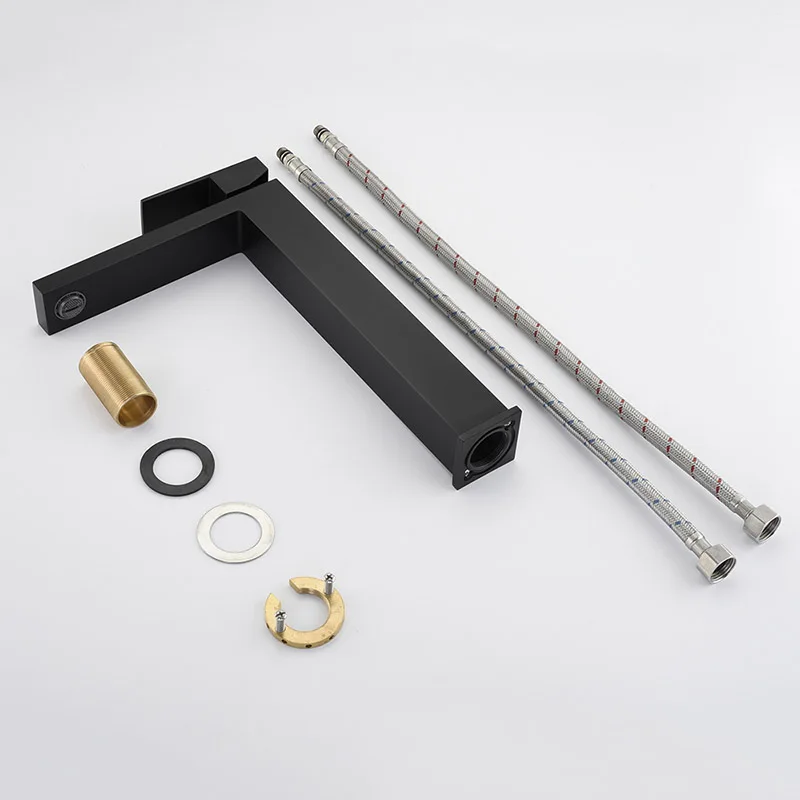 Simple Square Black Bathroom Faucet 304 Stainless Steel Basin Faucet Single Hole Countertop Mount High Quality Chrome Plated Mix