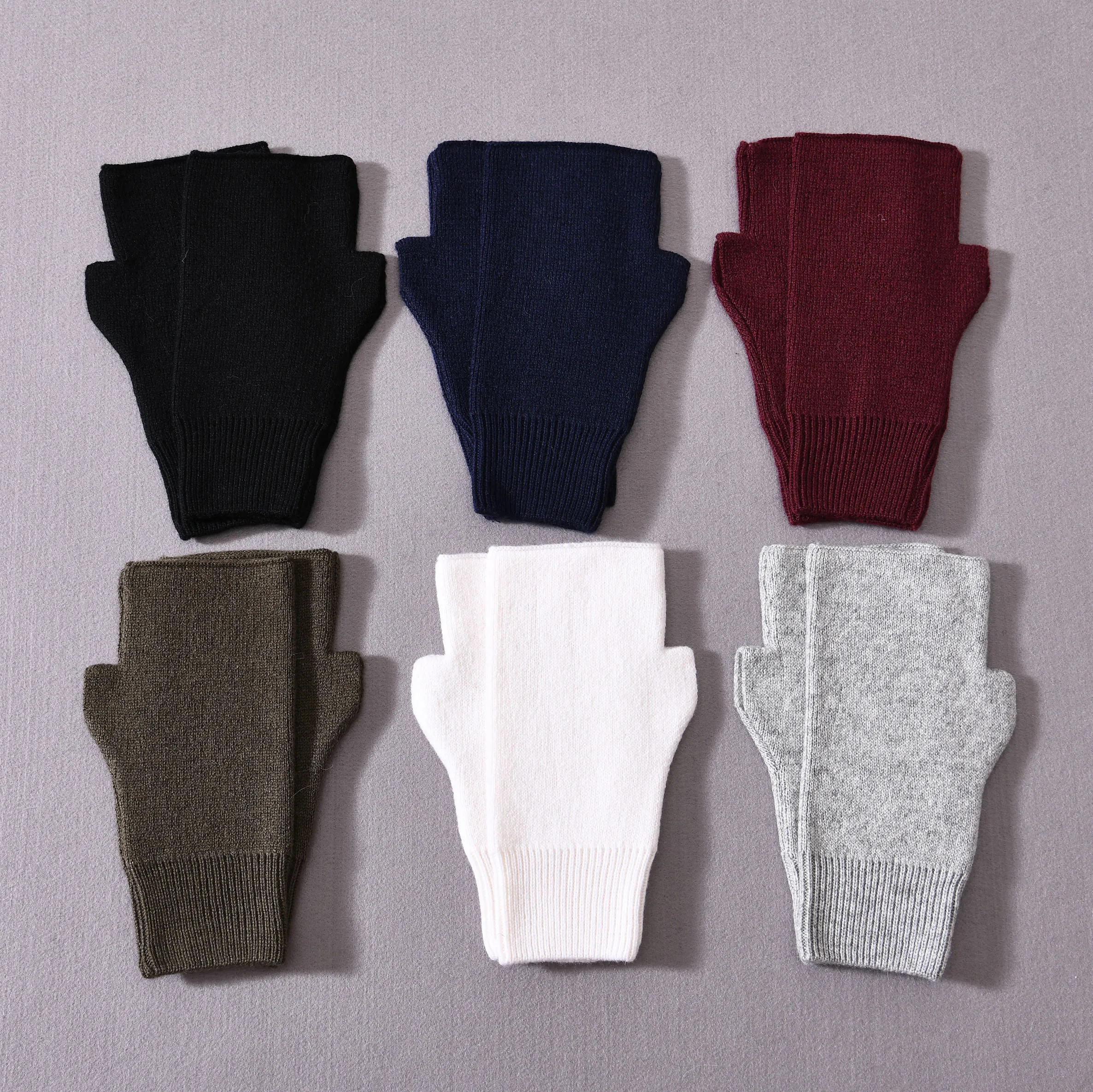 Wholesale Luxury Outdoor Ski Soild Color Fingerless Gloves Stretch Thick Warm Plain Women Custom Half Fingers Wool Gloves