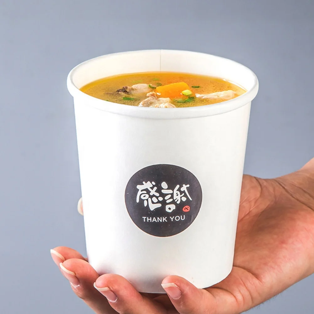 8oz-32oz Compostable Disposable Round white Kraft Paper Lunch Soup Bowl Takeaway Food Salad Packaging Round Cup with Lid