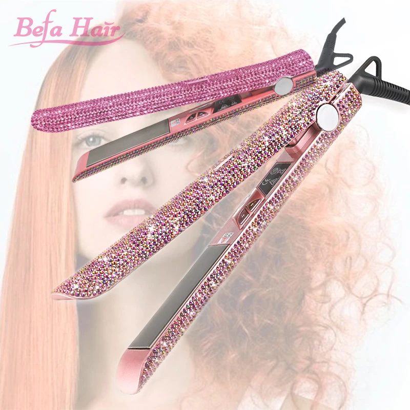 Oem Customized Private Label Packaging Led Display Steam Hair Straightener Bling Bling Titanium Flat Iron