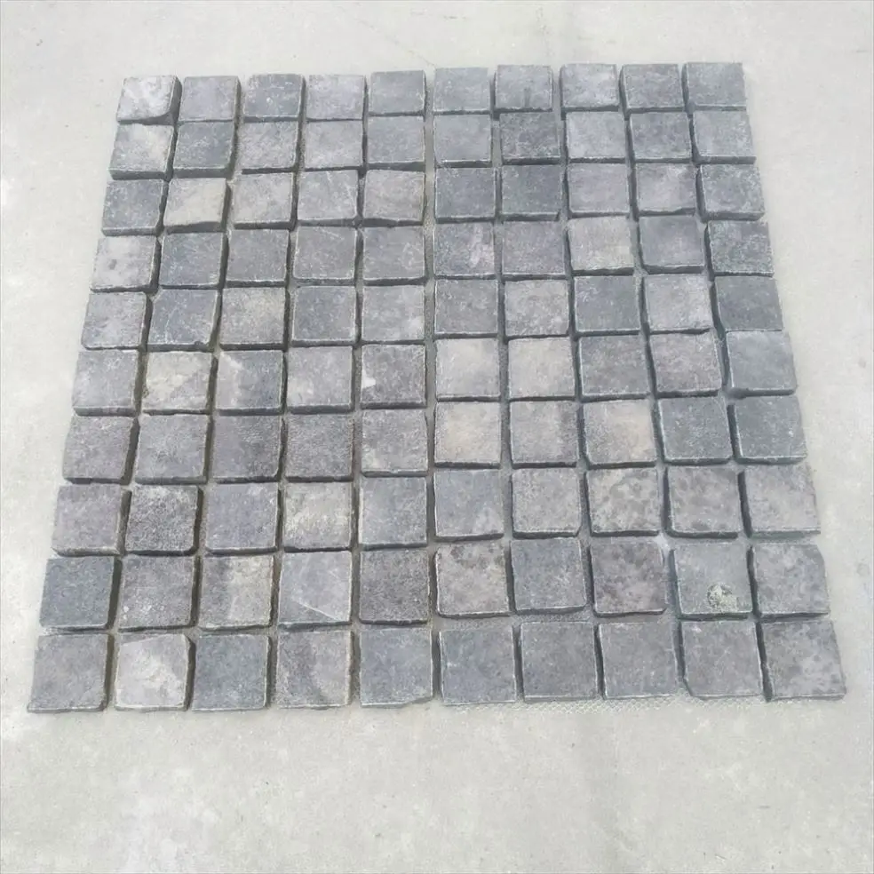 Black Basalt Paver Stone Fan Shape Cobble Stone Meshed Pavement Mats Granite Patio Driveway Paving Stone