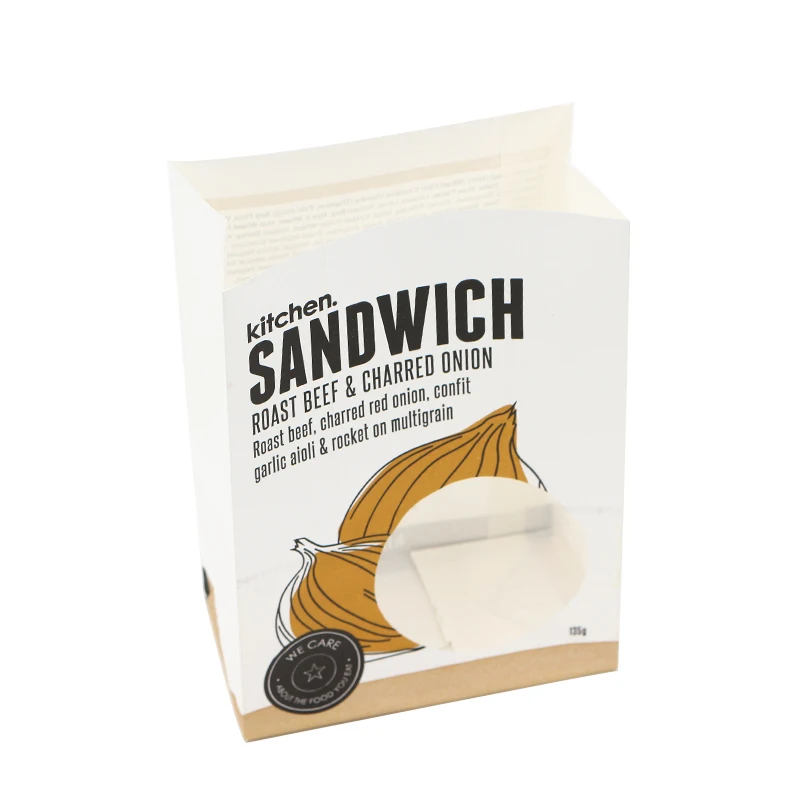 Custom Printed Bakery Bread Packaging Bag Sandwich with Flat Bottom Letterbox Boxes Paper Kraft Paper 8 Color Flexo Printing