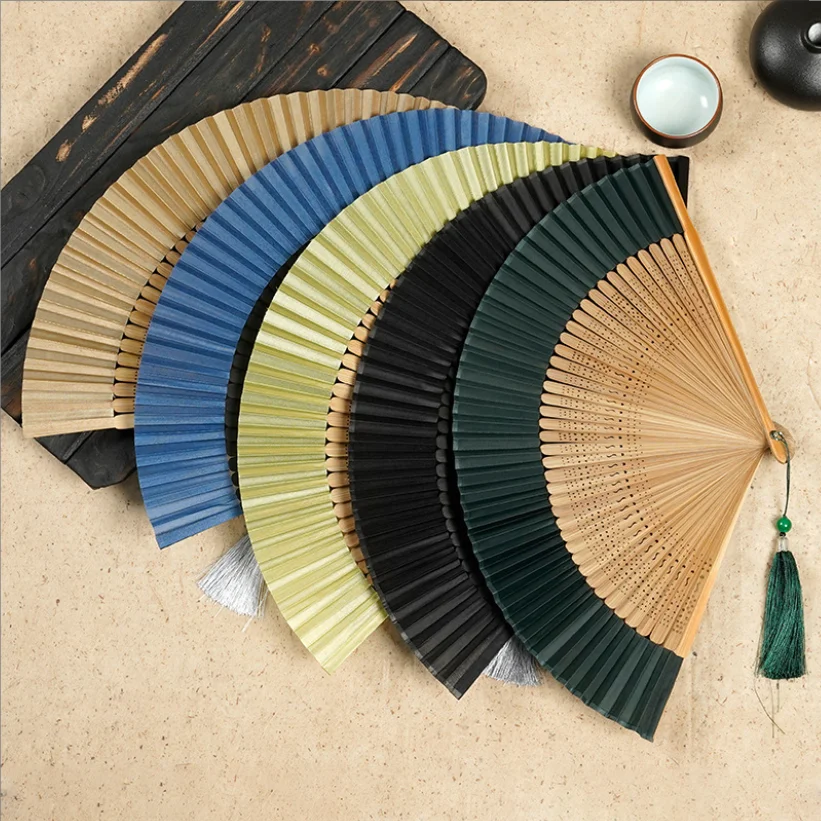 Vintage bamboo Ancient Chinese gift dance folding silk cloth fan