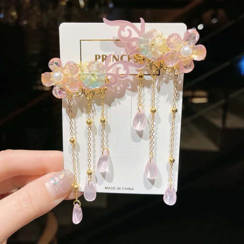 2 Pcs/Set New Children Cute Flower Ornament Hair Clips  Girls Lovely Barrettes Chinese antique Hairpins Kids Hair Accessories