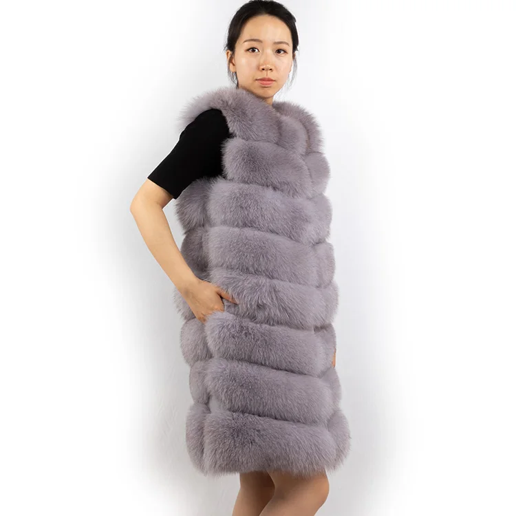 Оптовая цена, зимнее женское меховое пальто, жилет цвета хаки из лисьего меха для дам