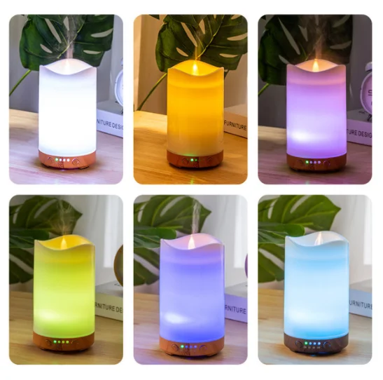 Mini Candle Fire Oils Aromatherapy Diffuser,130ml Mini Wood Grain Candle Cool Mist Water Humidifier