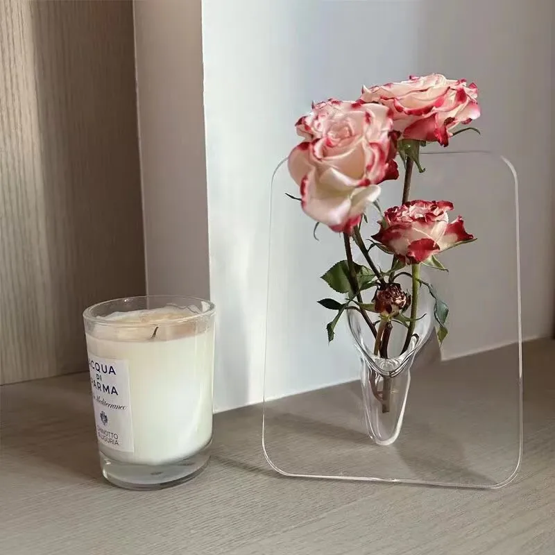 Clear Acrylic Photo Frame Vase Minimalist and Artistic Rectangle Flower Vase for Centerpieces