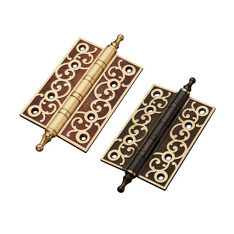 Vintage carved polished all copper heavy duty door hinges Mirror polished luxury wooden door hinges