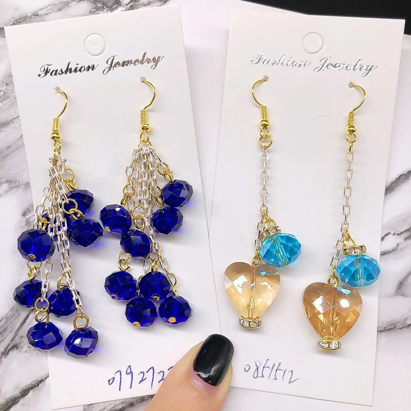 Aug jewelry earrings mixed wholesale personality celebrity style long color crystal handmade earrings bulk cheap ladies earrings