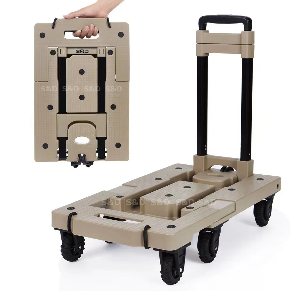 150kg load compact aluminum platform lightweight portable 7-wheel flatbed dolly folding shopping luggage hand trolley cart truck