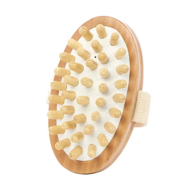 Own brand natural wood rubber bath massage brush to eliminate muscle soreness hand-held soft bath cleaning brush