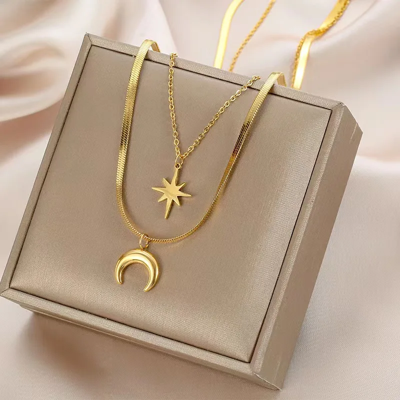 Fashion Snake Chain Heart Pendant Choker Stainless Steel Non Tarnish Jewelry 18 K Gold butterfly Chain Necklace for Women