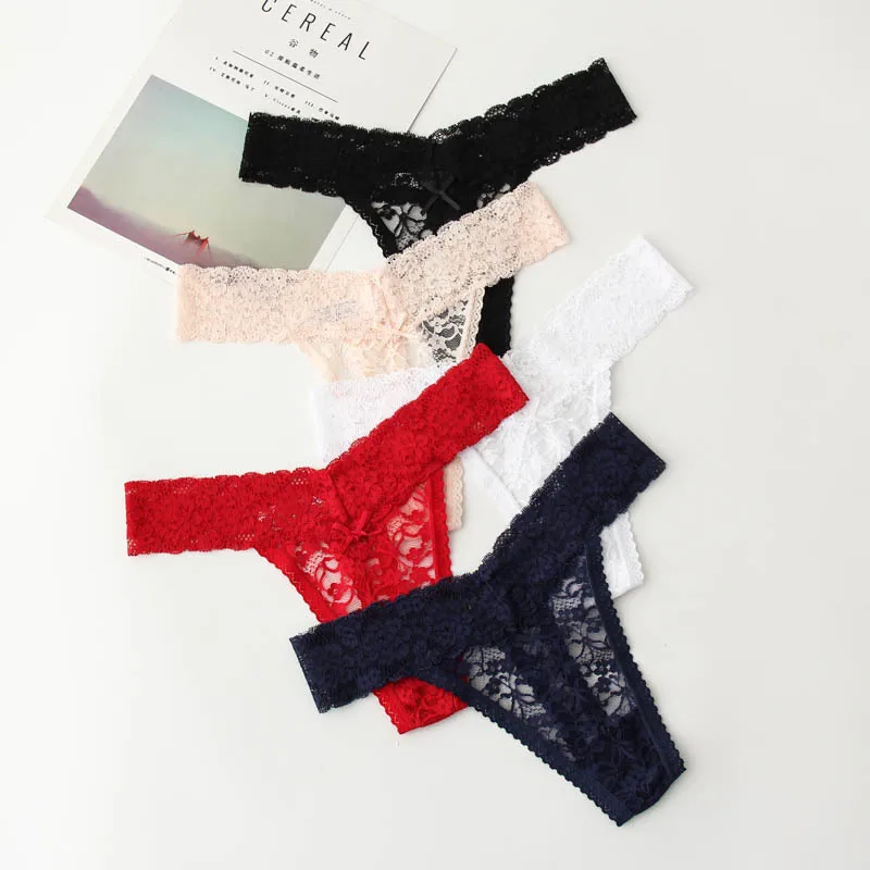 Woman Lace T-Back Floral Lace Cheeky Cute Hipster Underwear Thong Panties