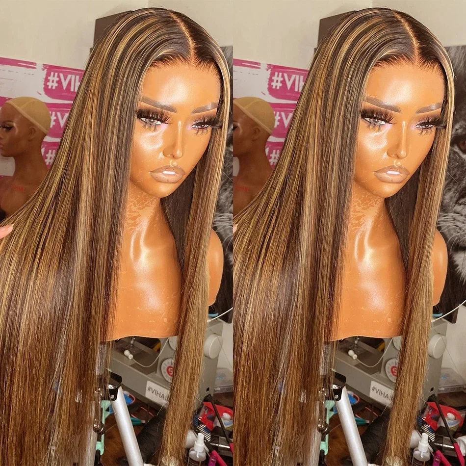100% HUMAN HAIR Wholesale Straight highlight 4x4 Transparent Lace Human Hair Wigs,12a Virgin human Hair 13x4  Full lace Wig