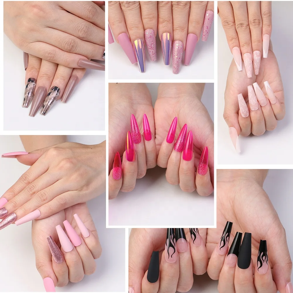 Gelsky 30Pcs Press On Nail Packaging Box Pink Long Straight False Nails Low Moq Press On Nails