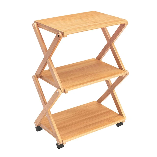 Custom 3-Tier Printer Cart Side Table with 4 wheels Bamboo Desk Organizer Anti-Skid Home Office Organization Under Desk Shelf
