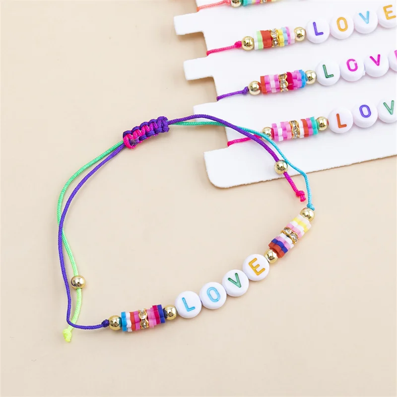 Bohemia Handmade Adjustable LOVE Letter Beaded Polymer Clay woven beaded friendship bracelets