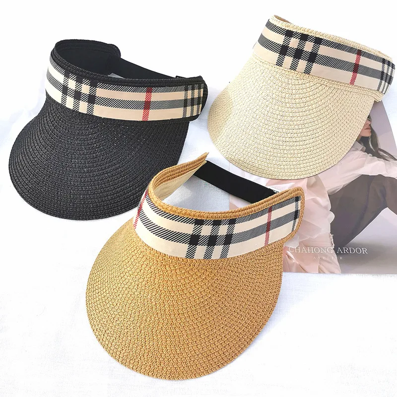 Eco Friendly Straw Hats Bags Woven Hat Sun Visor Fashion Beach Visor  Plaid Cap Designer Hat Hawaiian Vacation Accessories