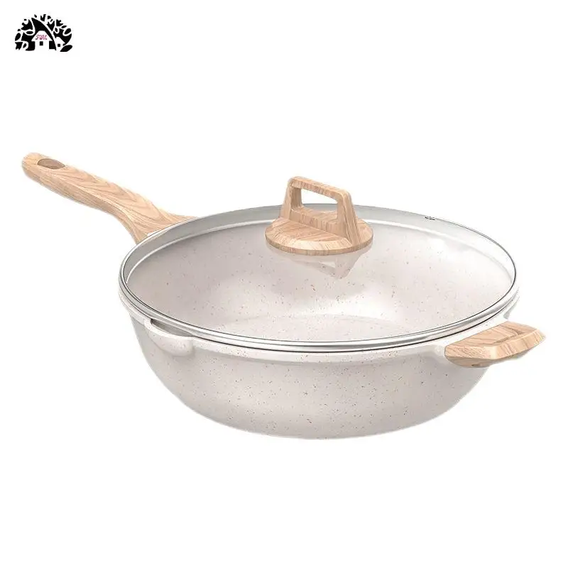 Wholesale factiory  28cm cm Stone Cookware Die cast Cookware Skillet Pan Wok  Non-stick Induction Cooker Fire Aluminum Wok