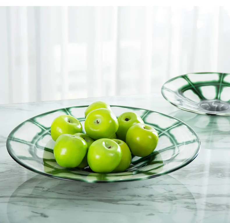 Nordic Compote Plate Reticulation Decorative Fruit Tray Green Accessories Glass Fruit Bowl