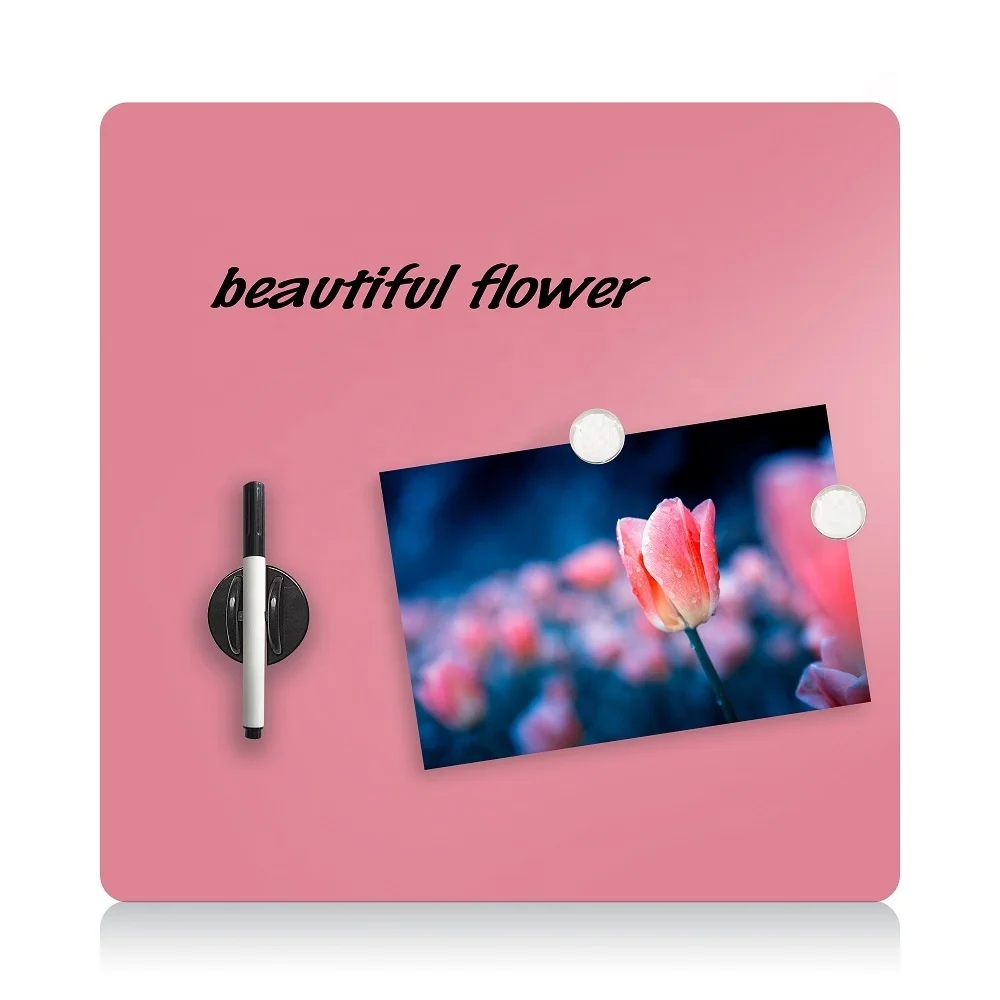 40x40 cm small magnetic glass writing board for classroom in pink color