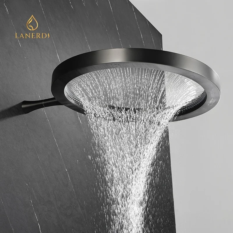 2024 New Ring Gun Metal Shower Head Hollow Design Rainfall Shower Head Bathroom Accessories for Contemporary Shower Faucets