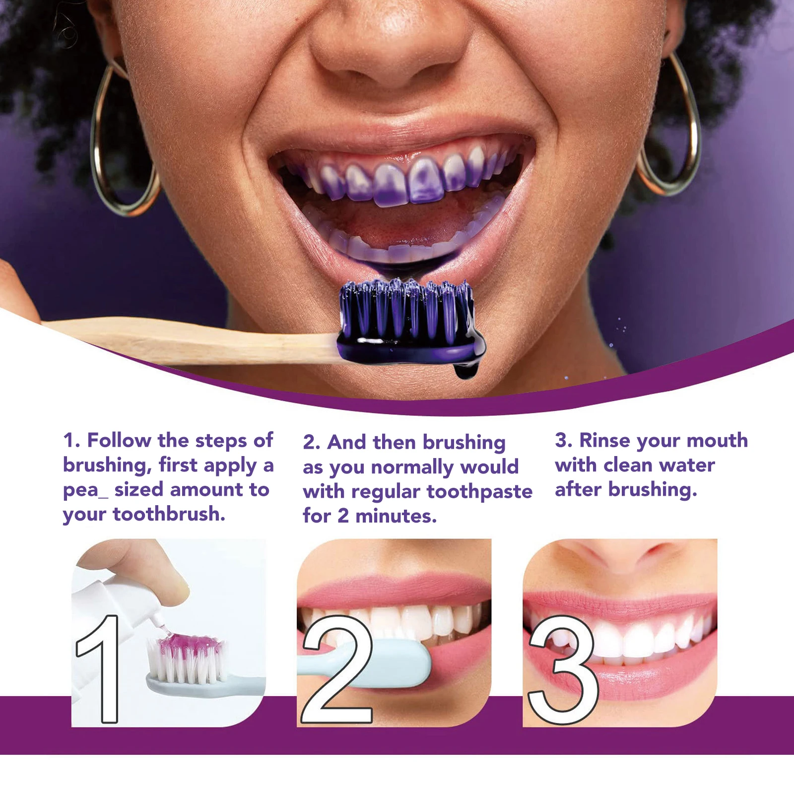 best seller custom logo organic natural v34 purple wholesale private label toothpaste for teeth whitening