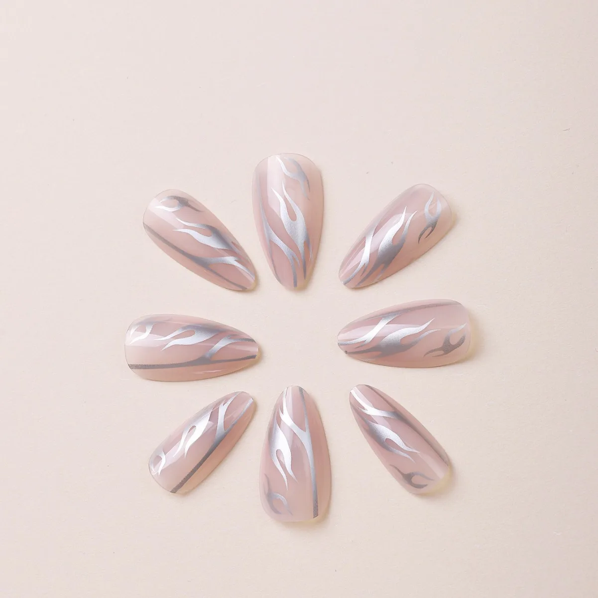 Silver Flame European American Style Press-On Nail Art Stickers False Nails with Studs Cross-Border Nail Design
