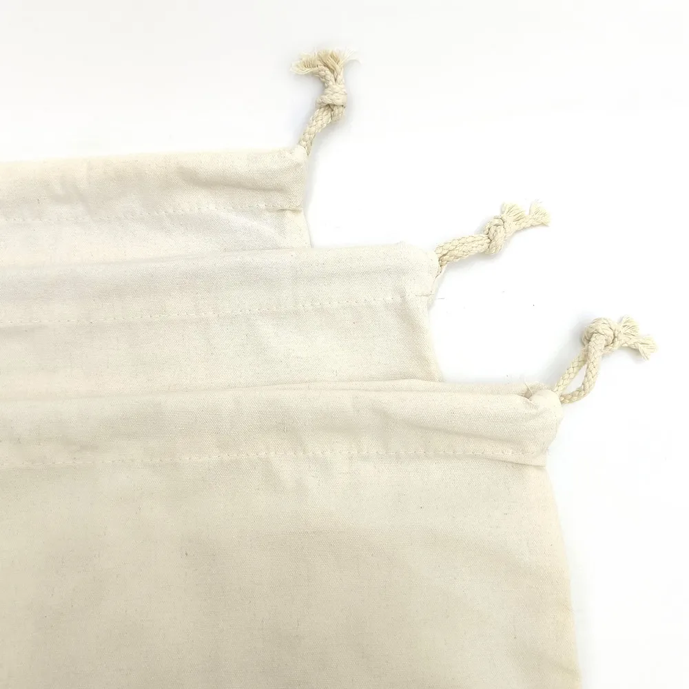 Custom Printed Logo Cotton Canvas with Drawstring Shopping Tote Pouch for Muslin Storage Handbags Clothes Books Shoes Dust Bags