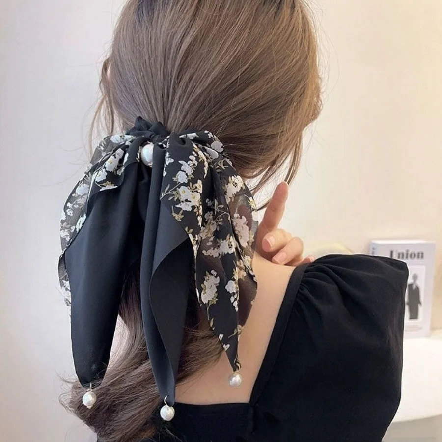Women Floral streamer Scrunchy Bow scrunchies Headpiece Summer Hair Tie High Ponytail Hair Accessories Wholesale