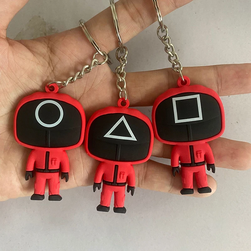 Jgsp-001 2021 новые творческие круглый квадратный треугольник человек в красном цвете кальмар игры брелок игрушка