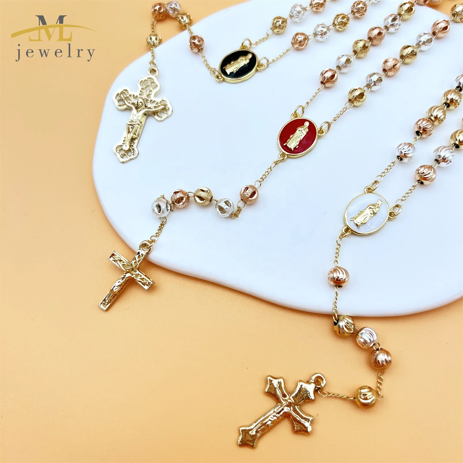 JML 2025 JML New Design Beads Charm Necklace Catholic Rosaries Y Shape Necklace Sublimation Rosary With  Crucifix for Men Women