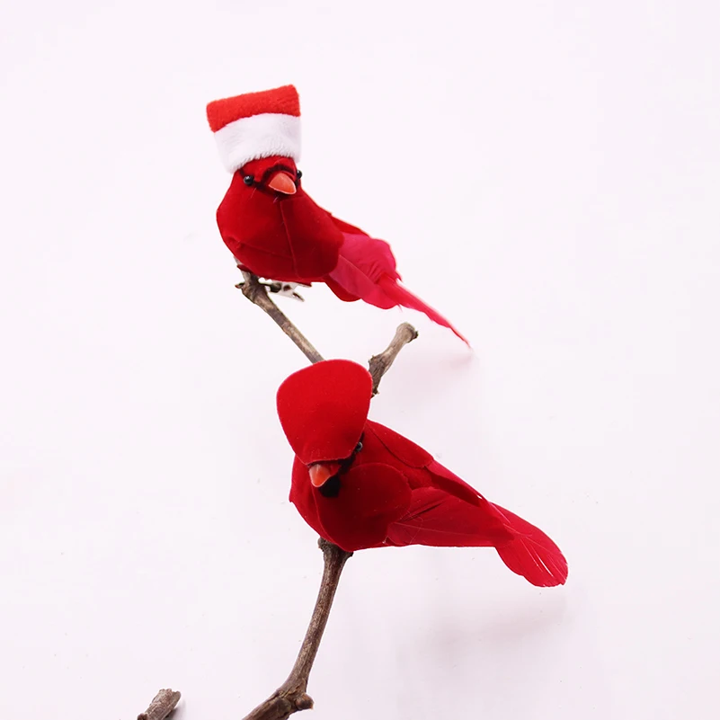 12 Packs 5.5 Inch Artificial  Clip-on Christmas Tree Wreath Ornament Decorations Christmas Red Cardinal Bird