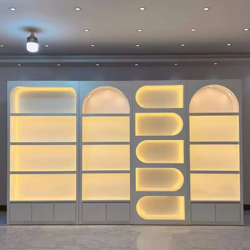 Modern Minimalism Wood Display Cabinets Customized Beauty Nail Salon Furniture Display Case
