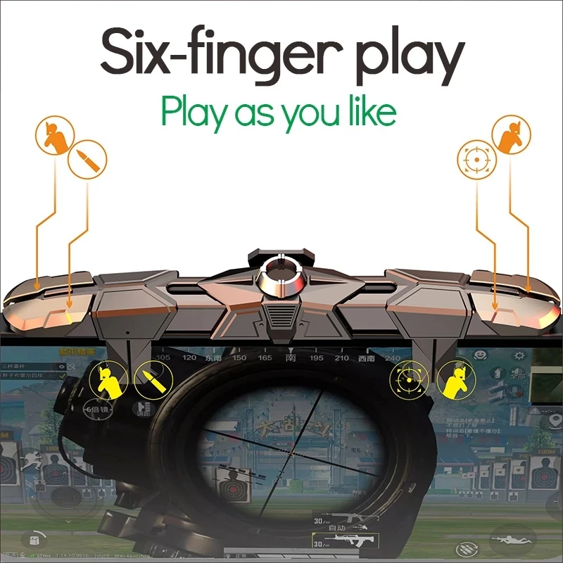 G15 Mobile Phone Gaming Trigger 6 Fingers PUBG Controller Gamepad Button Sensitive Shoot And Aim Controller For IPhone Android