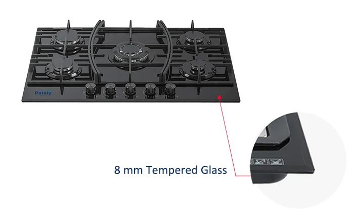Household 5 burners tempering glass built-in gas hob natural gas kitchen stove cast Iron liquefied petroleum lpg cooktop