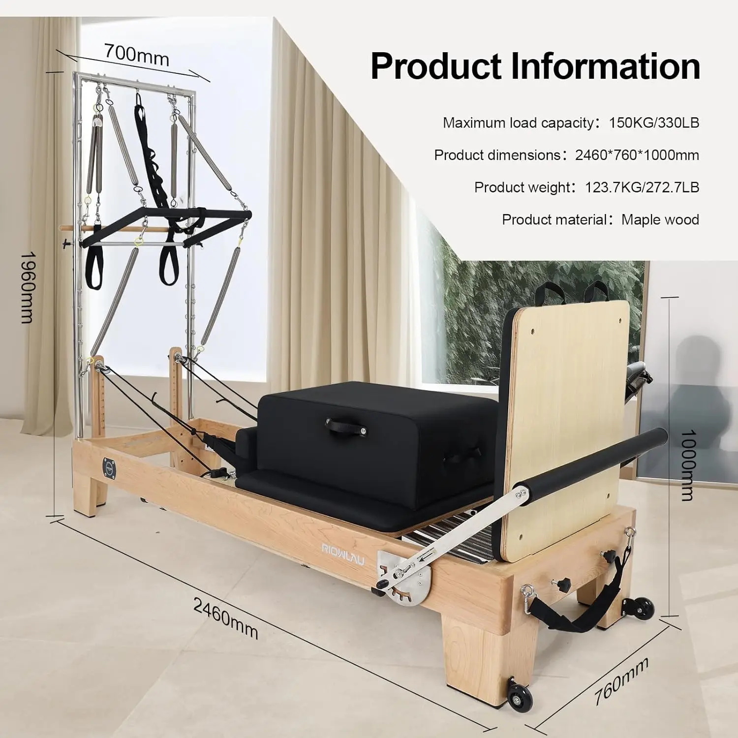 Commercial Pilates Reformer with Tower for Home and Studio Use
