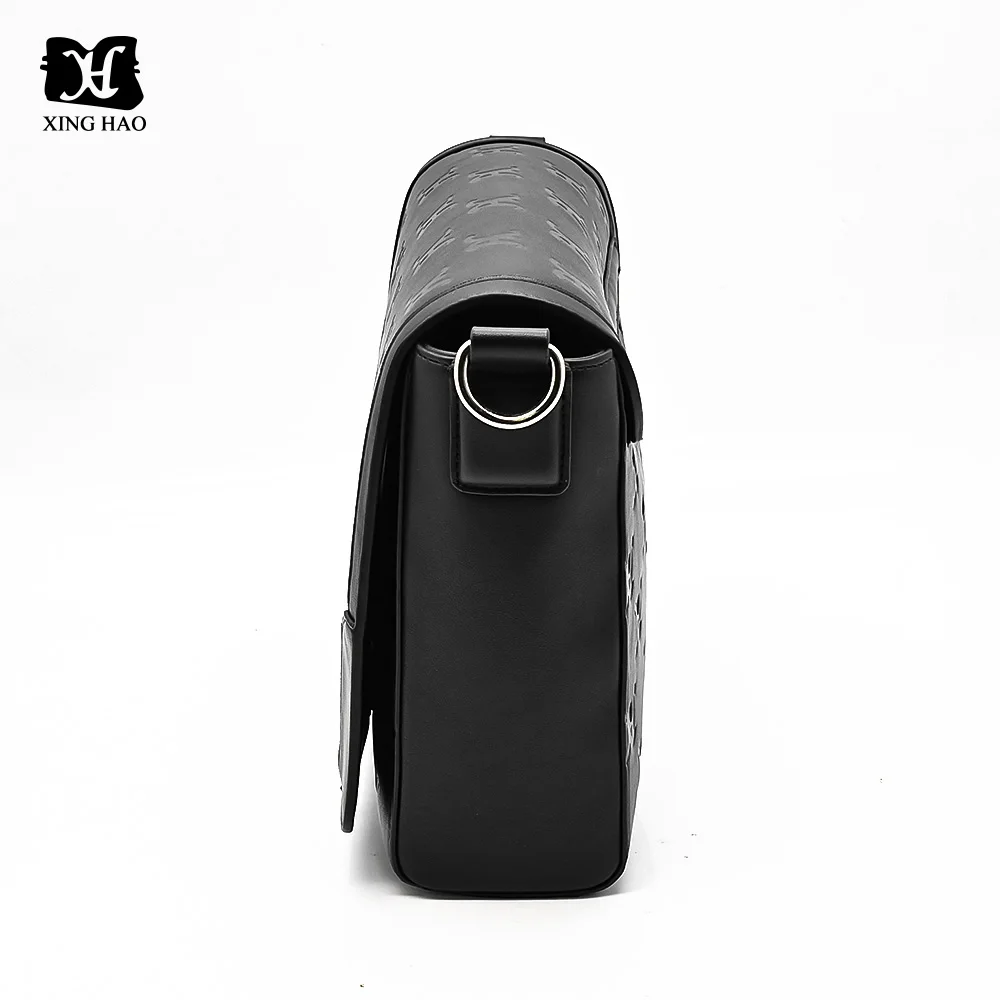 Custom Make All Over Logo Embossed PU Leather Crossbody Men Sling Shoulder Bag