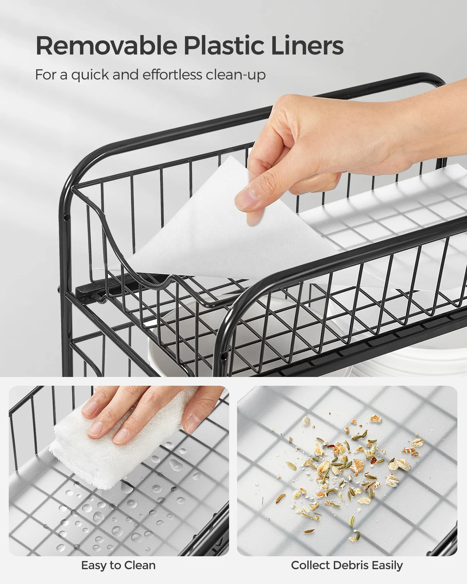 SONGMICS Under Sink Cupboard Storage with Drawers for Kitchen Bathroom Stackable Storage Rack 2 Tier Dish Drying Rack