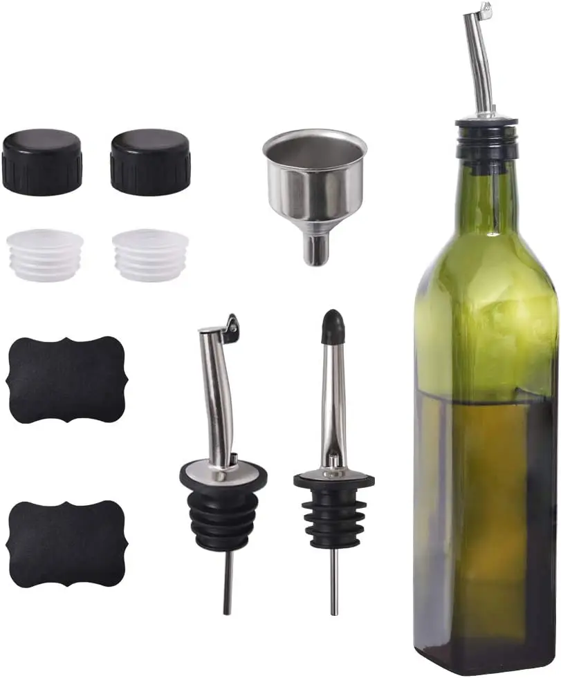 2023 New Design Superior Glass Oil Bottle And Vinegar Pouring Dispenser 17OZ 500ML Kitchen Cooking Olive Oil Dispenser Bottle