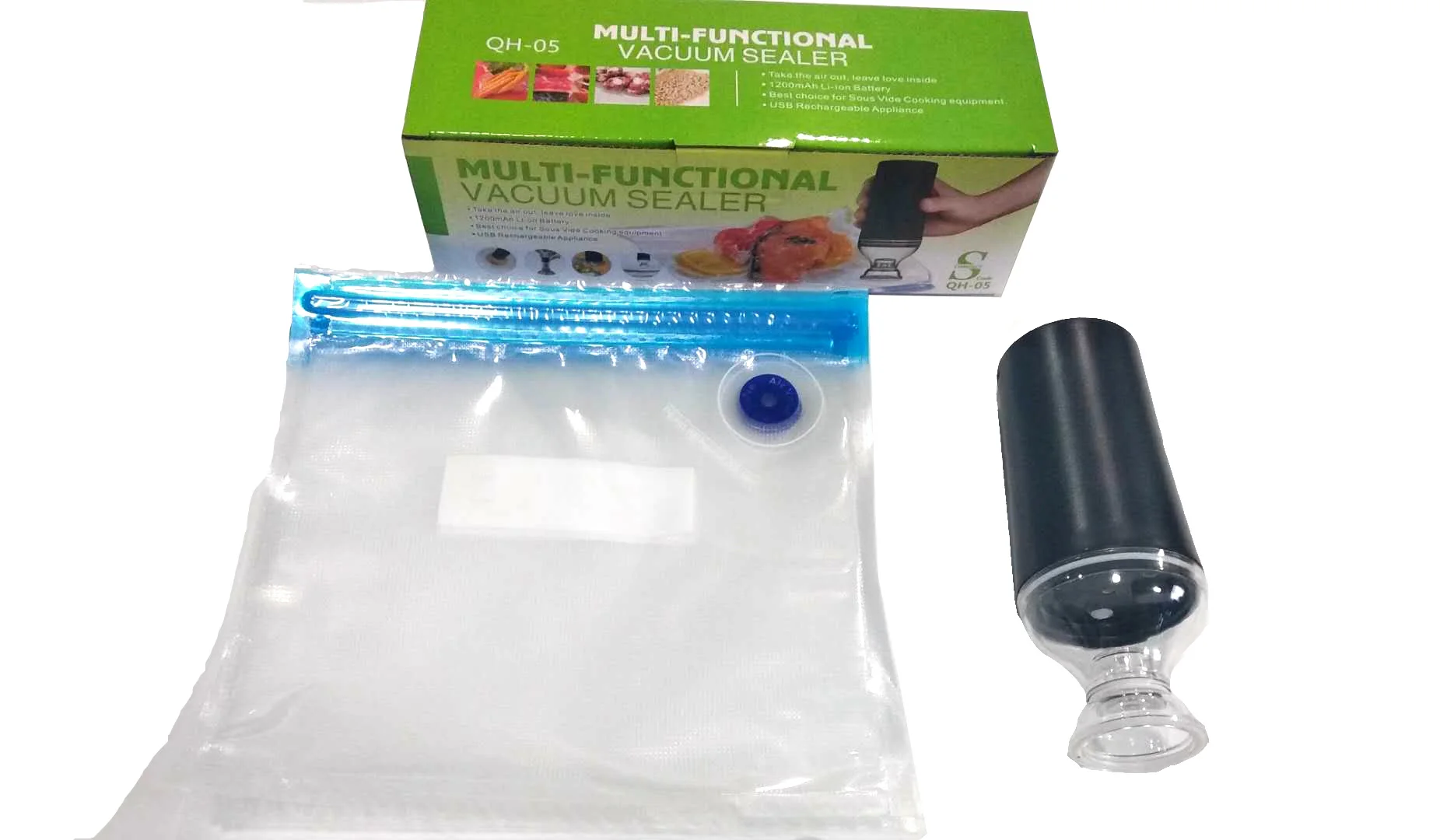 USB Charge Rechargeable li ion Battery Handheld  Vacuum food Sealer with 5 pcs zipper bags