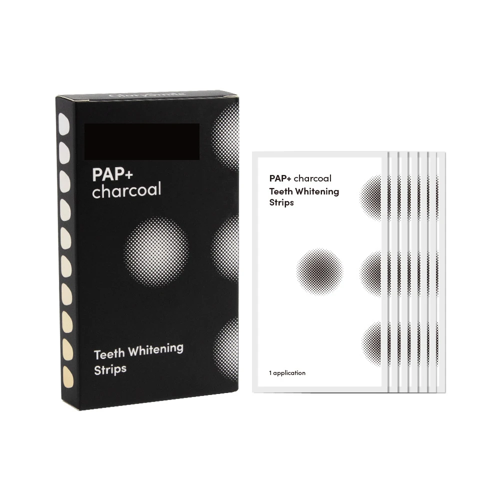 Private Label Dental Charcoal PAP+ Non Peroxide Teeth Whitening Strips With 7 PAIRS/14 pcs